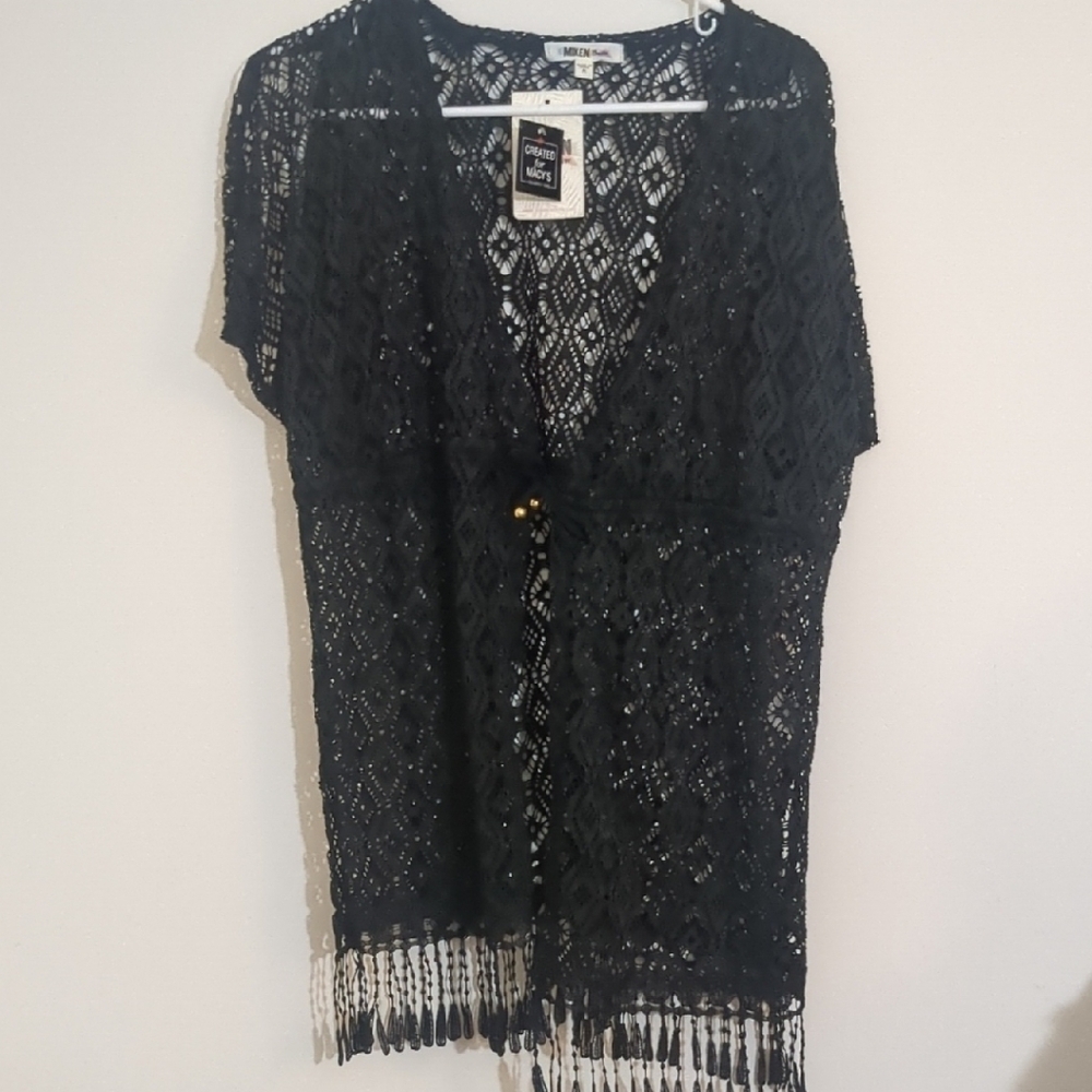 Miken Black Lace Kimono/Bathing Suit Cover Up Size M Never Worn